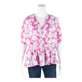 Stretch Peplum Womens Printed Blouse Pink Floral L