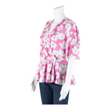 Stretch Peplum Womens Printed Blouse Pink Floral L