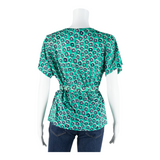 PAUL MAUSER Peplum Womens Printed Blouse Green 90s Crazy Pattern M