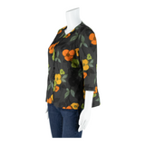 COUTURE BOOG Button Up Womens Printed Blouse Black 3/4 Sleeve Floral M