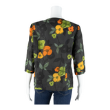 COUTURE BOOG Button Up Womens Printed Blouse Black 3/4 Sleeve Floral M