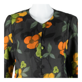 COUTURE BOOG Button Up Womens Printed Blouse Black 3/4 Sleeve Floral M