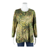 CHEVAL Stretch Womens Printed Top Green 3/4 Sleeve 90s Floral L