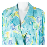LADY F Open Womens Shirt Blue Collared 90s Viscose Floral UK 16