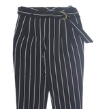 RALPH LAUREN Workwear Belted Striped Womens Trousers Black Straight W32 L27