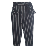 RALPH LAUREN Workwear Belted Striped Womens Trousers Black Straight W32 L27