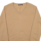 WOOLOVERS Mens Jumper Beige V-Neck Tight Knit M