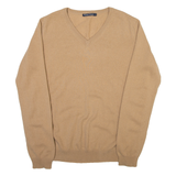WOOLOVERS Mens Jumper Beige V-Neck Tight Knit M