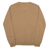 WOOLOVERS Mens Jumper Beige V-Neck Tight Knit M