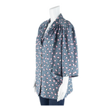 Womens Shirt Blouse Blue Collared Long Sleeve Crazy Pattern L