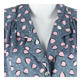 Womens Shirt Blouse Blue Collared Long Sleeve Crazy Pattern L