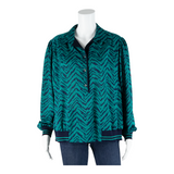 Womens Printed Blouse Blue Collared Long Sleeve Chevron L