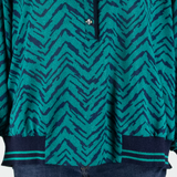 Womens Printed Blouse Blue Collared Long Sleeve Chevron L