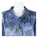 Womens Printed Shirt Blue Collared Long Sleeve Floral XL