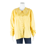 CANDA Womens Shirt Blouse Yellow Collared Long Sleeve 90s M