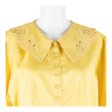 CANDA Womens Shirt Blouse Yellow Collared Long Sleeve 90s M