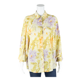 PRIMAVERA Womens Printed Shirt Yellow Collared Long Sleeve Viscose Floral L