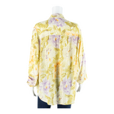 PRIMAVERA Womens Printed Shirt Yellow Collared Long Sleeve Viscose Floral L