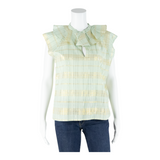 CLOO ISSIMO Womens Sleeveless Blouse Green Collared Sleeveless Check M