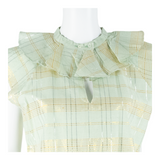 CLOO ISSIMO Womens Sleeveless Blouse Green Collared Sleeveless Check M