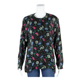 MZIO Womens Printed Blouse Black Long Sleeve Floral L