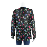 MZIO Womens Printed Blouse Black Long Sleeve Floral L