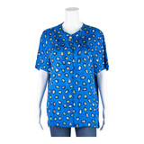 VALENTINE Womens Printed Blouse Blue Silk Animal Print M