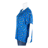 VALENTINE Womens Printed Blouse Blue Silk Animal Print M