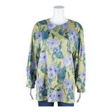 Stretch Womens Printed Top Green 3/4 Sleeve Floral L