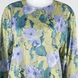 Stretch Womens Printed Top Green 3/4 Sleeve Floral L