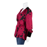 SMODELL Peplum Womens Printed Blouse Pink Long Sleeve Polka Dot S