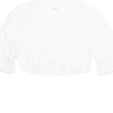 WALDORFF Womens Cropped Top White V-Neck Long Sleeve M