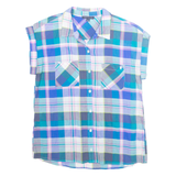 TOMMY HILFIGER Womens Printed Top Blue Collared Sleeveless Plaid M