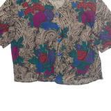 Womens Printed Blouse Brown V-Neck Floral M