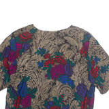 Womens Printed Blouse Brown V-Neck Floral M