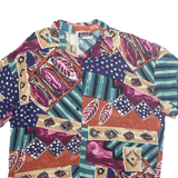 CALICHE Womens Printed Blouse Blue Collared Crazy Pattern L