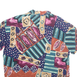 CALICHE Womens Printed Blouse Blue Collared Crazy Pattern L