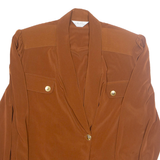 JIN SHIN Womens Blouse Brown V-Neck Long Sleeve L