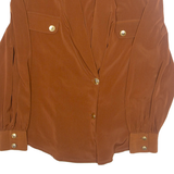 JIN SHIN Womens Blouse Brown V-Neck Long Sleeve L