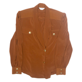 JIN SHIN Womens Blouse Brown V-Neck Long Sleeve L