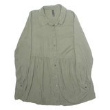 AMISU Womens Smock Shirt Green Collared Long Sleeve S