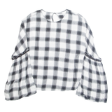 GLAMOROUS Womens Printed Blouse White Long Sleeve Plaid L
