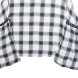 GLAMOROUS Womens Printed Blouse White Long Sleeve Plaid L