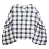 GLAMOROUS Womens Printed Blouse White Long Sleeve Plaid L