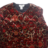 COLDWATER CREEK Womens Printed Blouse Red Long Sleeve Crazy Pattern L