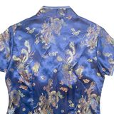 XUAN TANG Womens Printed Top Blue V-Neck Crazy Pattern M