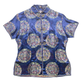 SIMEI FASHION Womens Printed Top Blue Crazy Pattern XL