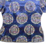 SIMEI FASHION Womens Printed Top Blue Crazy Pattern XL