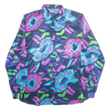Womens Printed Blouse Blue Collared Long Sleeve Crazy Pattern L
