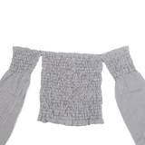 Cropped Womens Printed Top White High Neck Long Sleeve Gingham XS